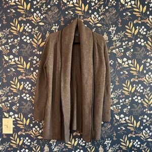 Vince Brown Wool Yak Alpaca Cashmere Leather Trim Open Cardigan Sweater Coat‎ XS